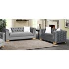 Newport 3 + 2 Grey Plush Velvet Sofa Set With Wooden Legs And Studded Arms