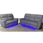 Deny 3 + 2 Light Grey Fabric Electric Recliners With LED Lighting Usb Ports