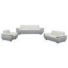 Sline Cream Bonded Leather 3 + 2 + 1 Sofa Set With Chrome Legs