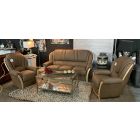 Mini Divani Tania Semi Aniline Leather Sofa Set 3 + 1 + 1 Seater Dark Cappuccino And Wood