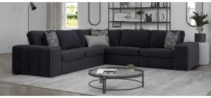 Bradley Large 2C2 Black Fabric Corner Sofa With Silver Trim - Custom Made Other Colours Available