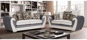 Lino 3 + 2 Fabric Sofa Set With Contrasting Faux Leather - Scatter Back And Chrome Feet