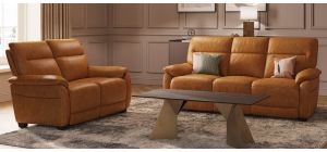 Aran 3 + 2 Tan Static Semi Aniline Leather Sofa Set With USB Also Available In Grey And Cashmere