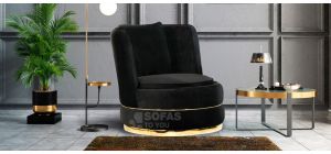Fendi Black Soft Velvet Swivel Chair With Chrome-Gold Seams And Base Detailing