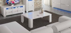 Elegance Diamond White Coffee Table With Glass Top