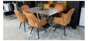 1.6m Marble Dining Table With Chrome Base And 6 Chairs(w55cm d60 h85)