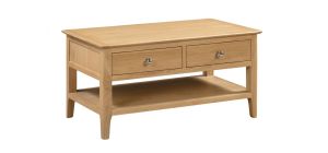 Cotswold Coffee Table with 2 Drawers - Natural Satin Lacquer - Solid Oak with Real Oak Veneers