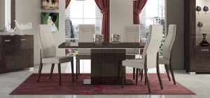 Prestige Warm Umber Birch 1.8m (Extending to 225cm) Dining Table With Six Cream Chairs