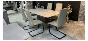 Breville Grey 1.8m Marble Effect Dining Table With 6 Mushroom Chairs(chairs h102cm d50cm w40cm) Ex-Display Showroom Model