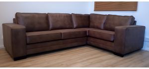 Luisa RHF Square Arm Corner Sofa In Tan Bonded Leather