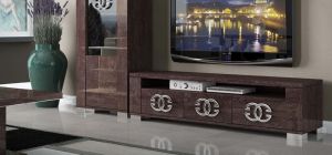 Prestige Warm Umber Birch Three Door TV Unit With Metal Logo Handles