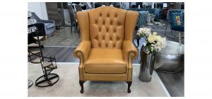 Wing Mustard Handmade Aniline Leather Armchair With Studded Scroll Arms And Wooden Legs - 4 Week Bespoke Build - Call For Colour Options