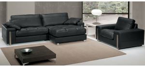 Alterego Black RHF Leather Chaise And Armchair With Chrome Legs Newtrend Available In A Range Of Leathers And Colours 10 Yr Frame 10 Yr Pocket Sprung 5 Yr Foam Warranty
