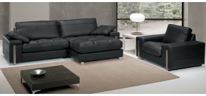 Alterego Black RHF Leather Chaise And Armchair With Chrome Legs Newtrend Available In A Range Of Leathers And Colours 10 Yr Frame 10 Yr Pocket Sprung 5 Yr Foam Warranty
