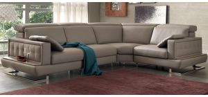 Pegaso Taupe RHF Leather Corner Sofa With Adjustable Headrests And Wooden Shelf Newtrend Available In A Range Of Leathers And Colours 10 Yr Frame 10 Yr Pocket Sprung 5 Yr Foam Warranty