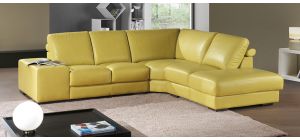 Arrone Yellow RHF Leather Corner Sofa With Wooden Legs Newtrend Available In A Range Of Leathers And Colours 10 Yr Frame 10 Yr Pocket Sprung 5 Yr Foam Warranty