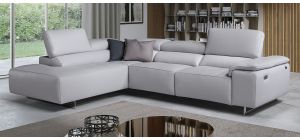 Blossom Grey LHF Leather Corner Sofa Electric Recliner With Chrome Legs Newtrend Available In A Range Of Leathers And Colours 10 Yr Frame 10 Yr Pocket Sprung 5 Yr Foam Warranty