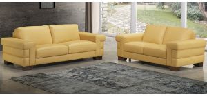 Megane Yellow Leather 3 + 2 Sofa Set With Wooden Legs Newtrend Available In A Range Of Leathers And Colours 10 Yr Frame 10 Yr Pocket Sprung 5 Yr Foam Warranty