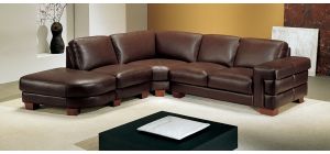 Megane Brown LHF Semi-Aniline Leather 5 Seat Corner Sofa With Wooden Legs Newtrend Available In A Range Of Leathers And Colours 10 Yr Frame 10 Yr Pocket Sprung 5 Yr Foam Warranty