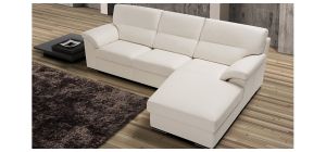 Zafferano White Semi-Aniline Leather RHF Corner Chaise With Wooden Legs Newtrend Available In A Range Of Leathers And Colours 10 Yr Frame 10 Yr Pocket Sprung 5 Yr Foam Warranty