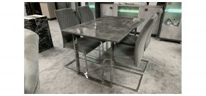 Grey Glass 1.2m Dining Table With Chrome Legs And 4 Grey Fabric Chairs (w:43 D:50 H:95cm)