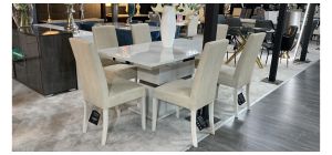 Status Marble Effect And Chrome 1.6m Dining Table With 6 Faux Cream Chairs (w:46 D:55 H:100cm)
