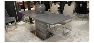 Milano Grey And Chrome 1.8m Extending Dining Table With 6 Beige And Chrome Chairs With Contrast Stitching (w:43 D:58 H:100cm)