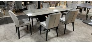 Ravel 2m Ceramic Extending Dining Table With 6 Grey Fabric Chairs (w:46 D:58 H:90cm)