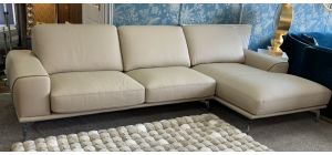 Kaylee Cream New Trend RHF Semi-Aniline Leather Corner Sofa With Chrome Legs