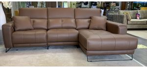 Isabelle Brown Rhf Semi-Aniline Corner With 2 Power Recliners Power Adjustable Headrests Contrast Stitching And Chargeable Battery For Cableless Use Available In Different Seat And Colours