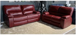 Alderbaran Red New Trend Semi-Aniline Leather 3 Electric Recliner And 2 Seater Static With Contrast Stitching