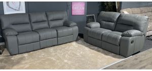 Manor Grey Corrected Grain Leather 3 + 2 Manual Recliner Sofa Set
