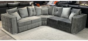 Ruby Grey 2C2 Fabric Corner Sofa With Studded Arms And Scatter Back With Chrome Legs