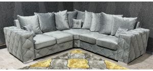 Milan Grey 2C2 Velvet Fabric Corner Sofa With Scatter Back And Chrome Legs
