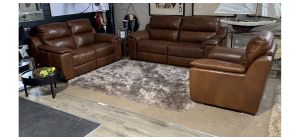 Garbo Brown Leather Newtrend 3 + 2 + 1 Sofa Set With Wooden Legs