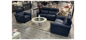 Nestor Navy Blue Leather Newtrend 3 + 1 Electric Recliners With Static 2 Seater