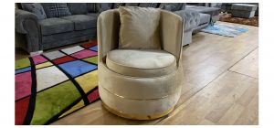 Fendi Beige Soft Velvet Swivel Chair With Chrome-Gold Seams And Base Detailing Ex-Display Showroom Model 48821