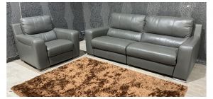 Lucca Grey Leather 3 + 1 Sofa Set Electric Recliners (ALL ELECTRICS BROKEN) Sisi Italia Semi-Aniline With Wooden Legs Ex-Display Showroom Model 48860
