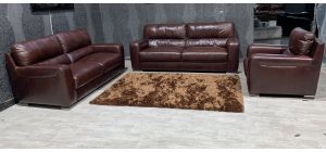 Lucca Burgundy Leather 4 + 3 Static Sofas With Electric Armchair Sisi Italia Semi-Aniline With Wooden Legs Ex-Display Showroom Model 48861
