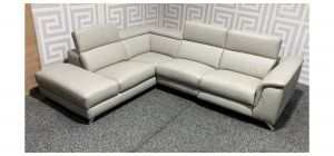 Light Grey Leather LHF Corner Sofa With Chrome Legs - Electric Recliner Broken - Right Arm Frame Broken(see images) Ex-Display Showroom Model 48955