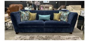 Azure Navy Blue Large 4 Seater Fabric Sofa With Scatter Cushions And Wooden Legs 48985