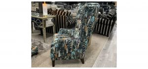 Azure Accent Chair Patterned Design Fabric Armchair + Footstool With Wooden Legs