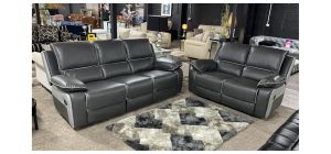 Holden Two Tone Grey Leathaire 3 + 2 Manual Recliner Sofa Set
