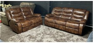 Roma Brown Tan Leathaire 3 + 2 Manual Recliners Sofa Set