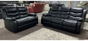 Roma Black Leathaire 3 + 2 Manual Recliner Sofa Set