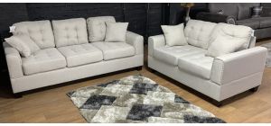 Braivch Grey Linnin Fabric 3 + 2 Sofa Set With Studded Arms