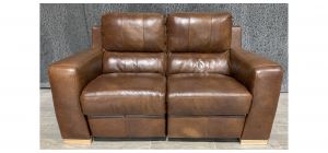 Lucca Brown Regular Leather Sofa Electric Recliner Sisi Italia Semi-Aniline With Light Wooden Legs - Right Side Electrics Not Working - Colour Faded(see images) Ex-Display Showroom Model 49296