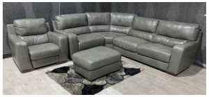 Lucca Grey Static Leather Corner + Electric Armchair + Footstool(80cm 60cm h40cm) With Wooden Legs - Colour Faded With A Few Scuffs (see images) Ex-Display Showroom Model 49301