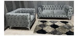 Sandringham Grey Fabric 2 + 1 Sofa Set With Chrome Legs Ex-Display Showroom Model 49308