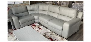 Lucca Grey LHF Leather Corner Sofa Double Electric Sisi Italia Semi-Aniline With Wooden Legs - Few Scuffs (see images) Ex-Display Showroom Model 49331